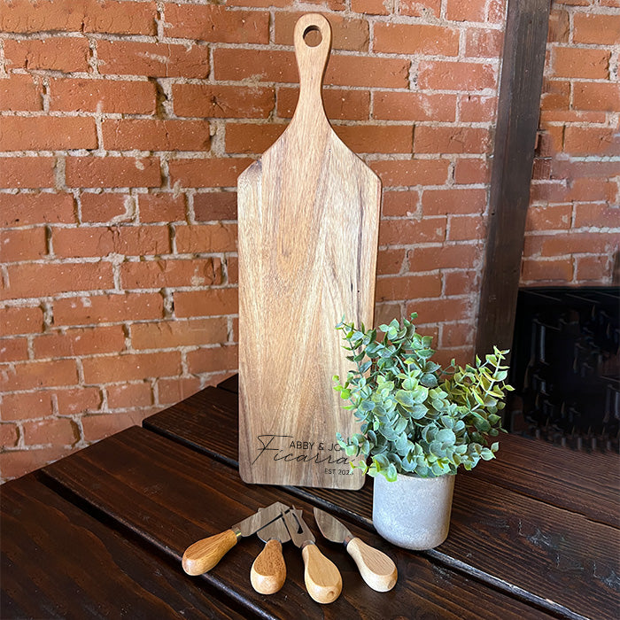 Personalized Acacia Wood Cutting Board Set with Cheese Knife Set