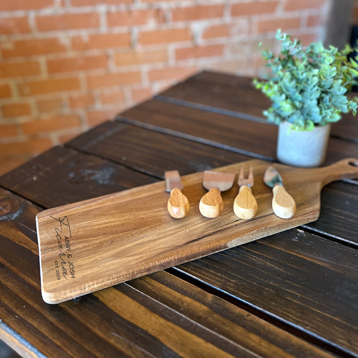 Personalized Acacia Wood Cutting Board Set with Cheese Knife Set