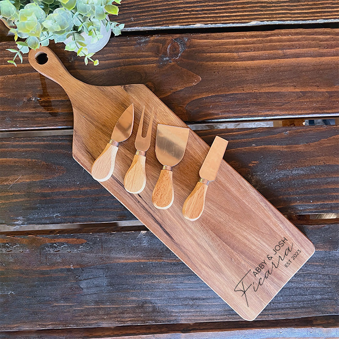 Personalized Acacia Wood Cutting Board Set with Cheese Knife Set