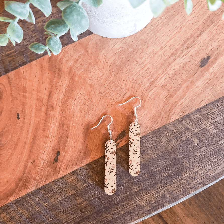 Floral Wooden Dangle Earrings