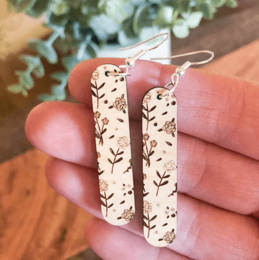 Floral Wooden Dangle Earrings