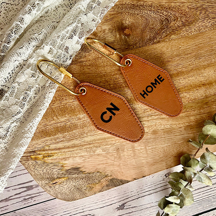 Personalized Vegan Leather Vintage Hotel Style Keychain