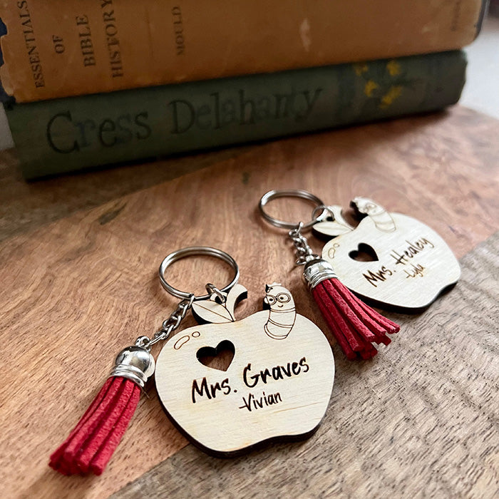 Personalized Worm Apple Teacher Keychain