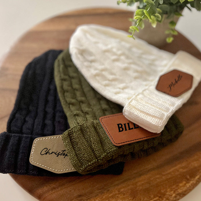 Personalized Leather Patch Knit Beanies