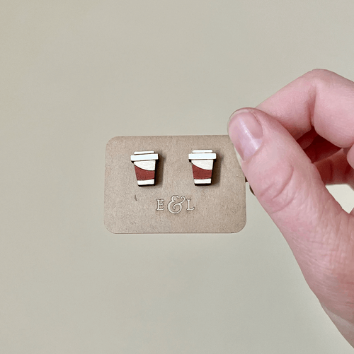 Coffee Cup Wooden Stud Earrings
