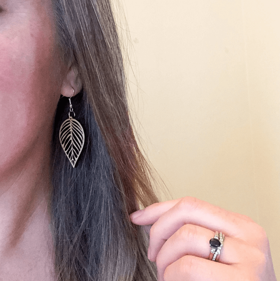 Wood Leaf Dangle Earrings