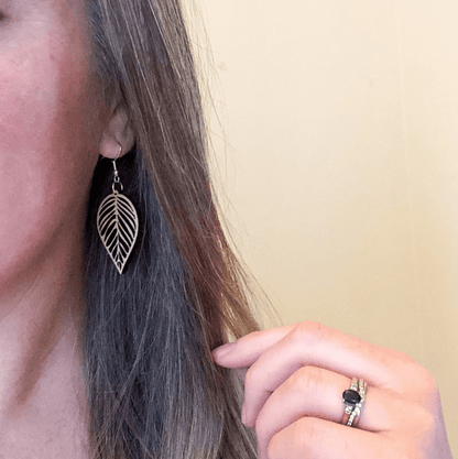 Wood Leaf Dangle Earrings