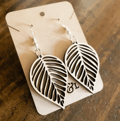 Wood Leaf Dangle Earrings