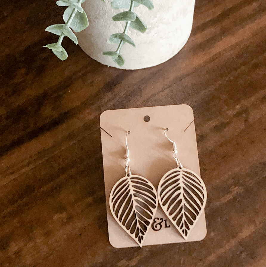 Wood Leaf Dangle Earrings