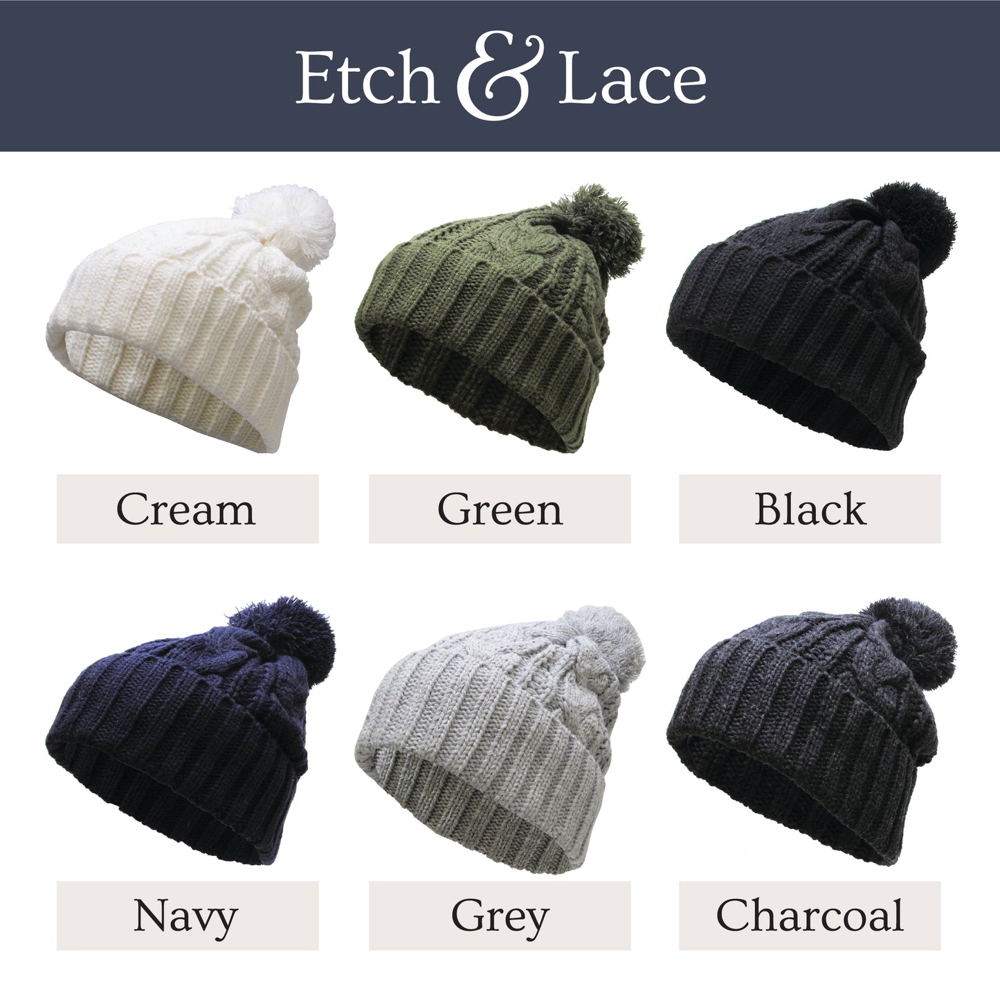 Customizable Pom Cable Knit Beanies - Add Your Personalized Touch