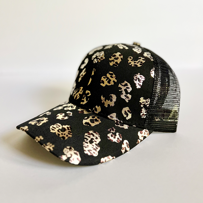 State Abbreviation & Statehood Wood Veneer & Leather Patch Leopard Ponytail Hat