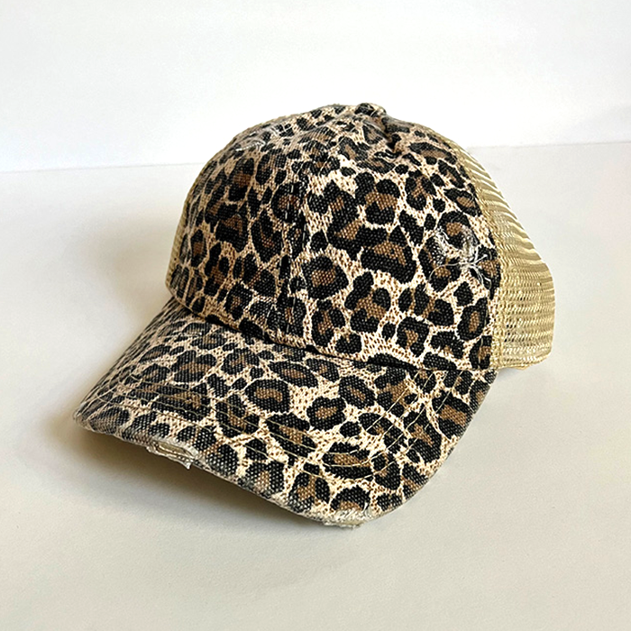 Cross Leopard Ponytail Hat