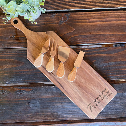 Personalized Acacia Wood Cutting Board Set with Cheese Knife Set