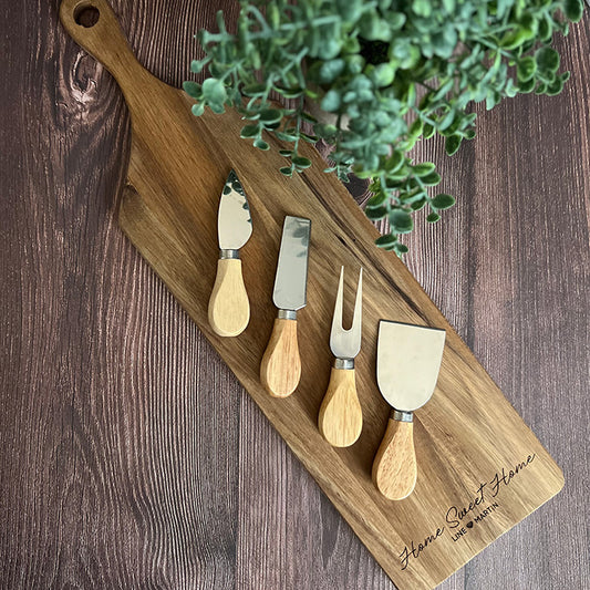 Personalized Acacia Wood Cutting Board Set with Cheese Knife Set