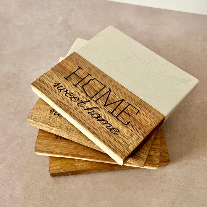 Personalized Marble and Wood Coasters