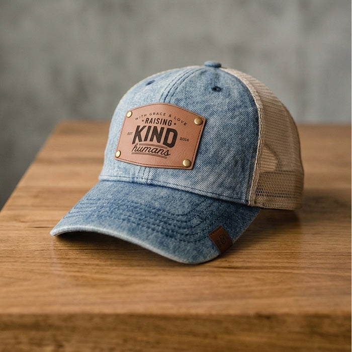 Raising Kind Humans Personalized Riveted Ponytail Hat