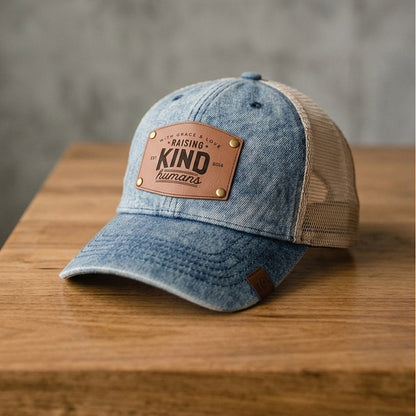 Raising Kind Humans Personalized Riveted Ponytail Hat