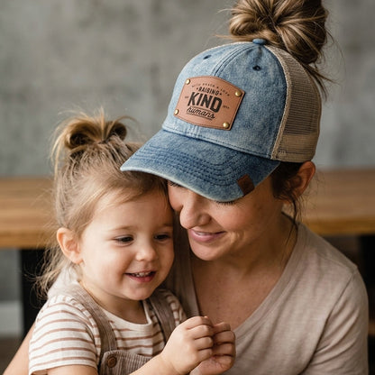 Raising Kind Humans Personalized Riveted Ponytail Hat