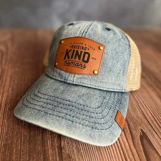 Raising Kind Humans Personalized Riveted Ponytail Hat