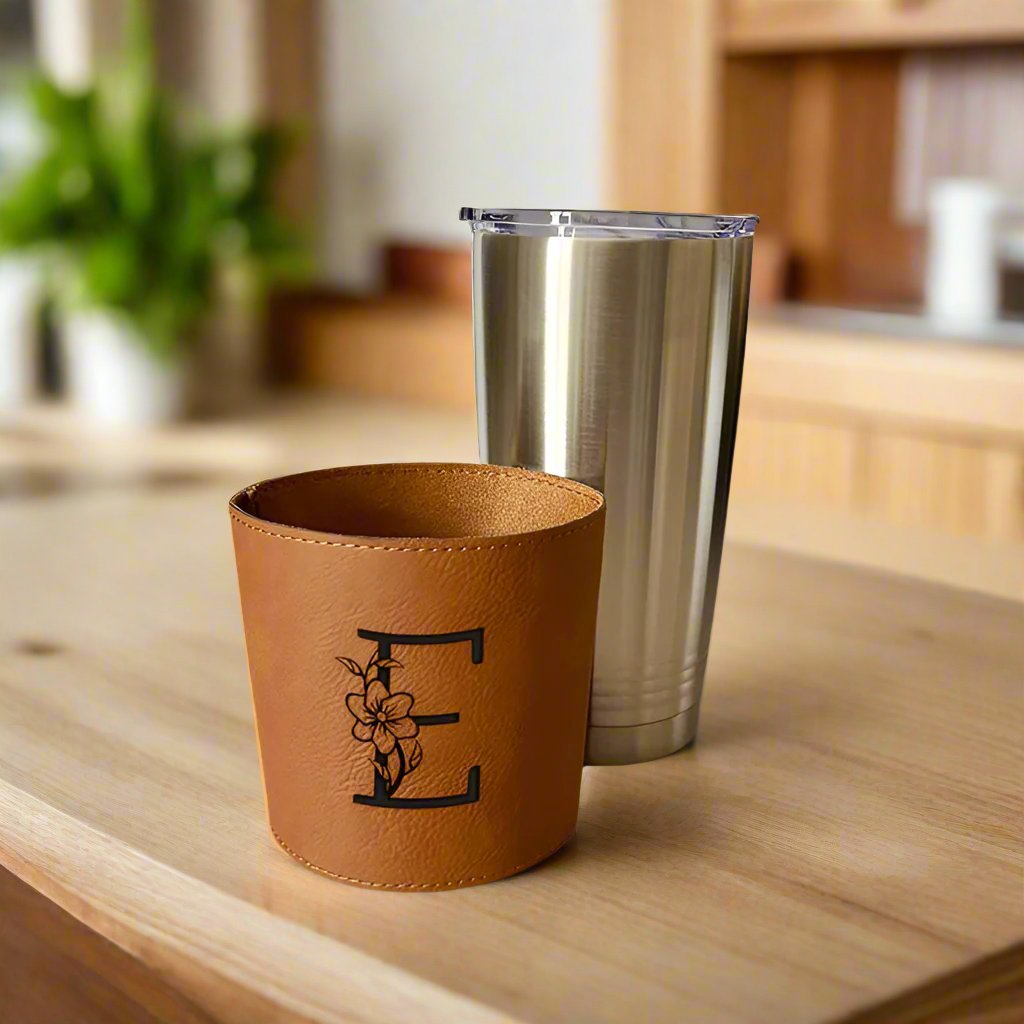 Personalized 20oz Tumbler with Custom Engraved Leatherette Sleeve