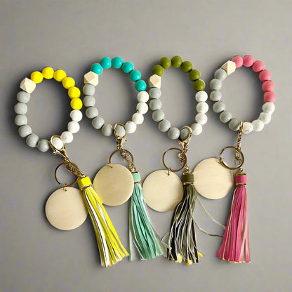 Color Bead Silicone Wristlet and Etched Keychain