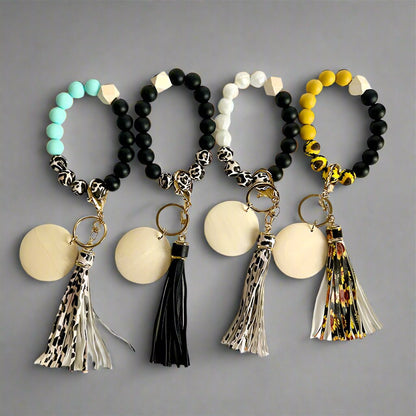 Pattern Bead Silicone Wristlet and Etched Keychain