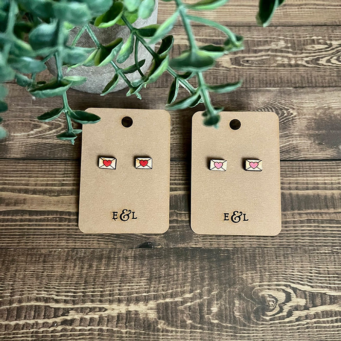 Hand-Painted Love Letter Wood Earring Studs