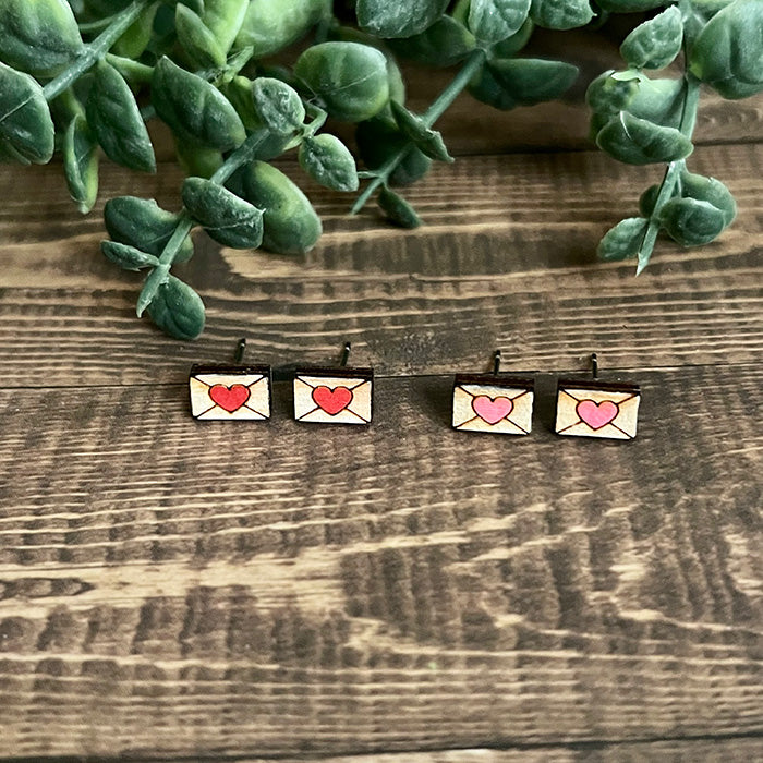 Hand-Painted Love Letter Wood Earring Studs