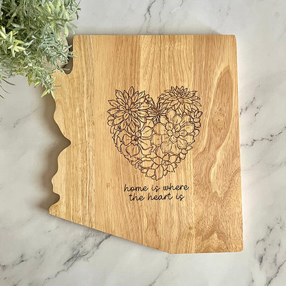 Arizona Shaped Charcuterie Board with Succulent Heart Design