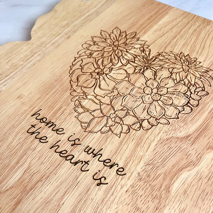 Arizona Shaped Charcuterie Board with Succulent Heart Design