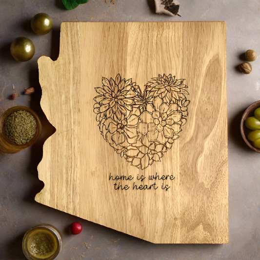 Arizona Shaped Charcuterie Board with Succulent Heart Design