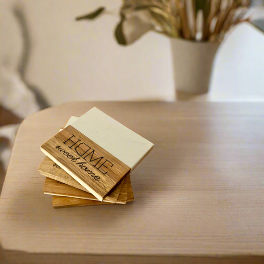 Personalized Marble and Wood Coasters