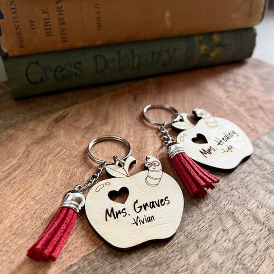 Personalized Worm Apple Teacher Keychain
