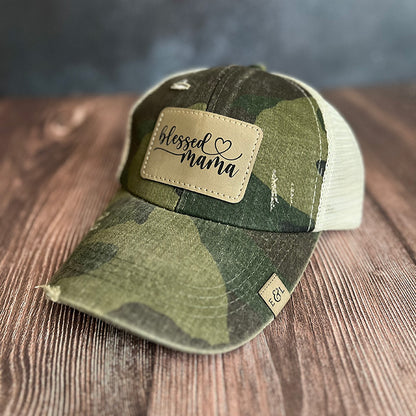 Blessed Mama Camo Ponytail Hat