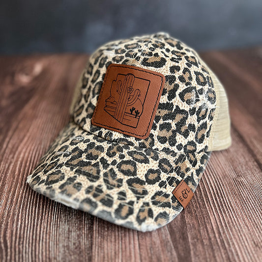 AZ Desert Scene Leopard Ponytail Hat