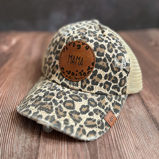 MAMA Leopard Ponytail Hat