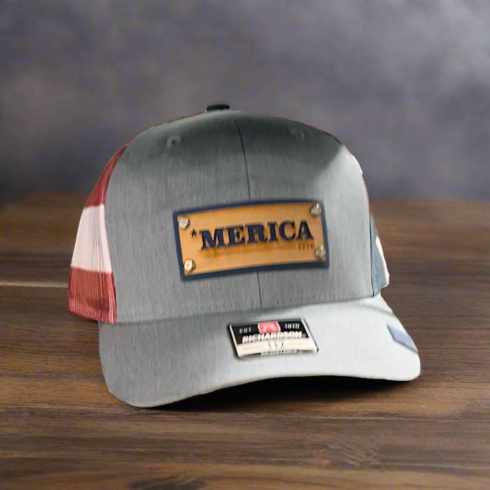 *Merica Wood Veneer & Leather Patch Trucker Hat