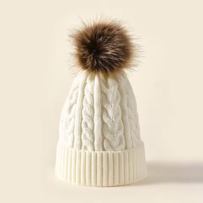 Personalized Cable Knit Beanie with Faux Fur Pom