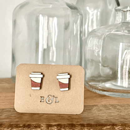 Coffee Cup Wooden Stud Earrings